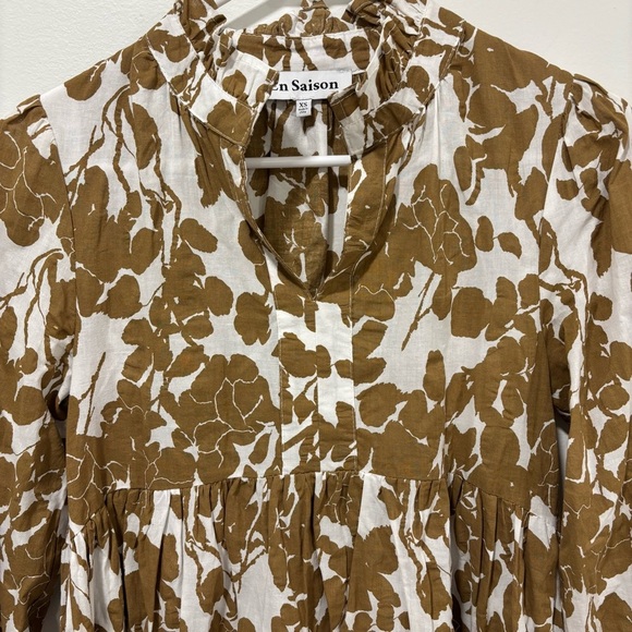 En Saison Brown White Floral Print Babydoll Long Sleeve Short Mini Dress Ruffles - Picture 3 of 13